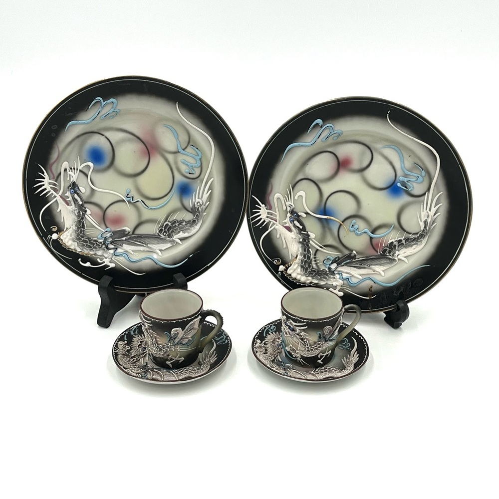 Vintage Japanese Moriage Dragonwear Raised Hand Painted Porcelain 6 Pc Tea Set